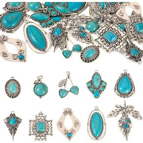 Pandahall 20Pcs Turquoise Cross Charms Antique Silver Turquoise Stone Pendants Tibetan Style Bohemian Alloy Charms Flower Kite Turquoise Charms Alloy Charms for Necklace Earrings Jewelry Making