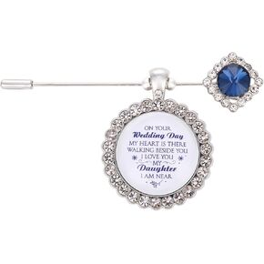 Something Blue Gift for Bride Bouquet Charms for Wedding Memory, Bridal Shower Gifts from Mom,Rhinestone Artificial Sapphire Wedding Gifts Bouquet Dress Pin with Touching Saying