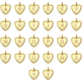 26PCS 18K Gold Filled Letters Charms for Jewelry Making, Heart Design A-Z Alphabet Letter Beads for Bracelets Earrings Necklace, Gold Initial Charms Pendants for DIY Crafts Keychains