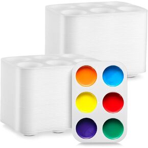100 Count White Watercolor Paint Trays, 6-Slot Rectangular Palettes, Lightweight Paint Mixing Holders for DIY Art, Acrylic & Oil