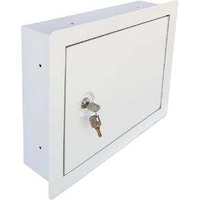 In-Wall Safe with Key Lock – Heavy-Duty Steel Lockable Hidden Wall Compartment for Secure Storage, Wall Safe Box for Jewelry, Cash, and Documents – 15.75-Inch Exterior Width, White