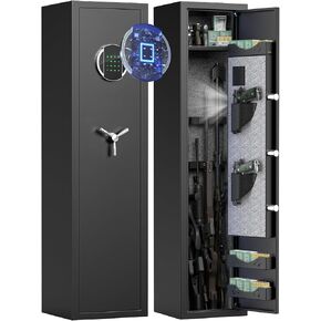 57.09‘’ Fireproof Gun Safe, Quick Access 5 Gun Biometric Fingerprint Rifle Gun Safe, Gun Safes for Home Rifle and Pistols with LCD Screen Keypad and Silent Mode
