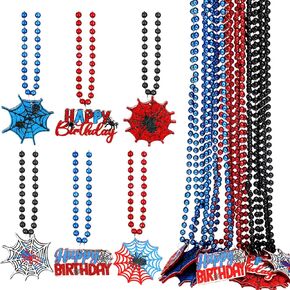 36 Pcs Spider Party Favors Decor Spider Theme Beaded Necklaces Long Beads Chains Pendants Colorful Beaded Necklaces Costume Jewelry for Birthday Party