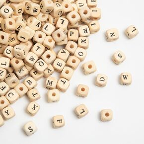 520pcs 10mm Wooden Letter Beads with Initial A-Z Square Alphabet Wood Beads Natural Cube Beads Bulk for Jewelry Bracelet Making DIY Crafts