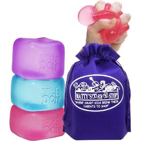 Nice Cube Translucent NeeDoh...Groovy Glob! Squishy, Squeezy, Popping, Stretchy Stress Fidget Cubes Complete Gift Set Party Bundle with Storage Bag - 3 Pack (Purple, Pink & Blue)