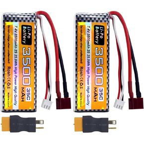 sea jump 2PCS 7.4V 35C 3500mah T Plug XT60 Plug Li Battery for WLTYOS 104001 104002 144010 144001 124018 124019 MJX 14301 14302 14210 14209 H16PL RC Four-Wheel Drive Off-Road Vehicle RC Car Battery