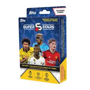 Topps UCC Superstars 23/24 - Hanger Pack - 4 UEFA Superstars 2024 Packs - includes 2 Parallel Mystic Cards (8 cards per pack/32 cards)