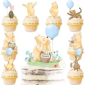 Winnie Cake Topper with Cupcake Toppers for Baby Shower Decorations for Boys Winnie Cake Cupcake Decorations Birthday Party Supplies 25Pcs