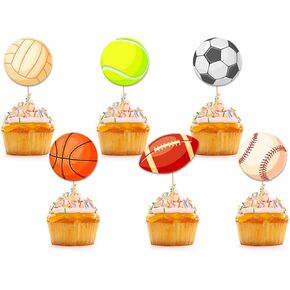 Morndew 24 PCS Sports Fan with Soccer Shirt Football Goal Cupcake Toppers for Theme Party Birthday Party Wedding Party Decorations