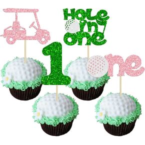 Ephlyn 24Pcs Golf Cupcake Toppers Glitter Trophy Lawn Golf Shoes Bag Ball Carts Cupcake Picks for Golf Sports Player Theme Baby Shower Birthday Party Cake Decorations Supplies