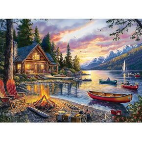 Jigsaw Puzzle for Adults 500 Pieces – 500 Piece Puzzle with Scenic Cabin, Interlocking Adult Puzzles, Letter Clues, 1:1 Poster, Home Decor Gift | 20.5 x 15 in