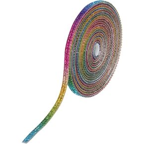 MECCANIXITY Rhinestone Ribbon Self Adhesive Crystal Rhinestone Strips 3 Yard Bling Rhinestone Ribbon Roll 2 Rows for DIY Crafts Wedding Clothing Nails Decoration, Rainbow