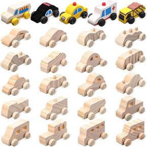 Leyndo 20 Pcs Wood DIY Car Toys Unfinished Wooden Cars Paintable Wood Toys Wooden Crafts for Students Home Activities Craft Projects Easy Woodworking