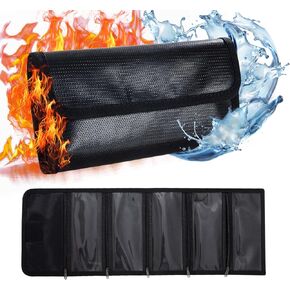 MABOZOO Fireproof Money Organizer, 5 Zippers, Black, Silicone Storage Bag for Valuables, Travel Cash Holder