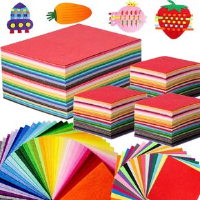 142PCS Felt Fabric Sheets, Craft Kit - 4"x 4"（120pcs）+ 8"x 12" （22pcs） Assorted Colors - 1mm Thick Square Nonwoven Felt Fabric for DIY Craftwork Sewing Patchwork.