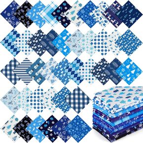 Hicarer 100 Pcs 4 x 4 Inch Christmas Cotton Fabric Square Winter Blue White Quilting Fabric Bundles Patchwork Snowflake Reindeer 25 Styles Christmas Printed Fat Quarter for Xmas Sewing DIY Crafts