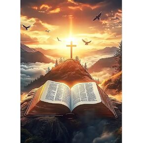 MXJSUA Landscape Bible Cross Diamond Painting Kits for Adults, 5D Diamond Art Kits for Beginners, DIY Full Round Drill Picture with Diamond for Home Wall Decor, 12x16 Inch