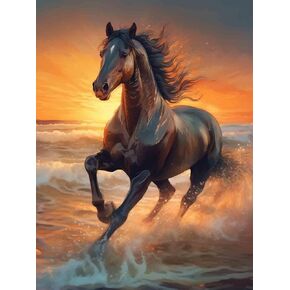 Pavemlo 5D Diamond Art Kits for Adults Brown Horse, Full Drill Diamond Art Animals Pictures Paint with Diamonds, DIY Cross Stitch Jewel Art Rhinestone Craft for Home Wall Decor 12X16 inch