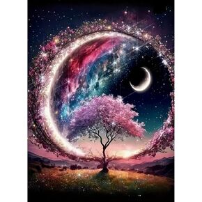 CXYQLC DIY 5D Diamond Painting Kits for Adults Diamond Art Starry Moon Tree Diamond Painting Full Drill Crystal Rhinestone Embroidery Craft Kits for Home Wall Decor Gifts 11.8x15.7inch