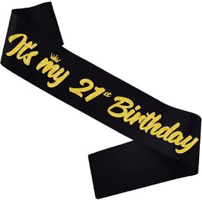 ‘It's My 21st Birthday' Sash White with Glitter Pink Letters-21st Birthday Sash for Girls Funny Birthday Party Favors Supplies