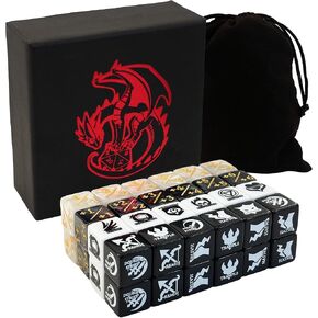MTG dice Set with counters for Final Fantasy MTG - 50 dice Including keyword, +1 to +6, and -1 to -6 counters - Comes with Storage Box and Pouch (Pattern Version)