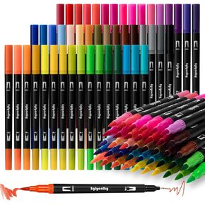 Marker Adult Coloring Book, 48 Felt Tip Markers with Fine and Brush Tip Coloring Pens for Adult Kid Drawing Journaling Calligraphy Art Supplier