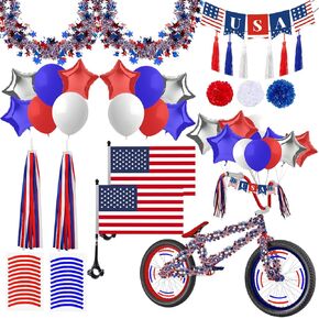 4th of July Bike Decorations 27Pcs Patriotic Parade Bike Streamers Bicycle Ribbon Tassels American Flag Fourth of July Accessories Red White Blue Decorations Independence Day Party Favors