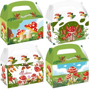 Cieovo 24 Pack Mushroom Party Paper Gift Boxes, Mushroom Party Goodie Candy Bags Kraft Treat Paper Boxes for Forest Plant Mushroom Theme Game Baby Shower Favors Birthday Party Supplies Decoration