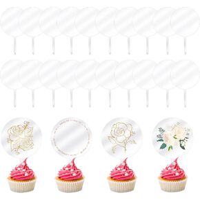 20 Pcs Acrylic Round Baby Shower Cupcake Toppers Birthday Diy Custom Engagement Bridal Cupcake Toppers Clear Blank Cupcake Topper Sticks for Birthday Wedding Party Decoration