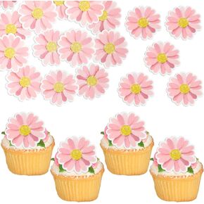 Ephlyn 48Pcs Edible Daisy Cupcake Toppers Wafer Paper Flower Cake Topper Decorations Flower Chrysanthemum Party Decorations for Birthday Wedding Birthday Party Supplies White