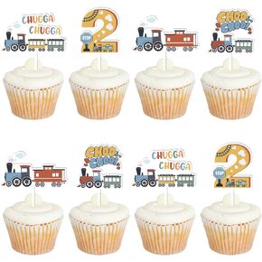 Chugga Chugga Two Two Party Decorations Train 2nd Birthday Cupcake Toppers Train 2nd Birthday Party Cake Decoration Choo Choo Train Theme Birthday party for Two Years Boy Train Birthday Party Supply