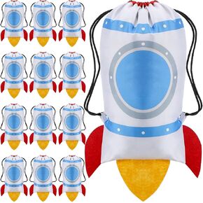 Kingdder 12 Pcs Rocket Drawstring Bags Party Favor Bags Rocket Space Themed Sport Astronaut Backpack Candy Goodie for Kids