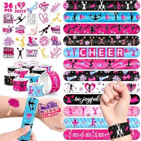 60 PCS Cheerleading Party Favors Set - 36 Temporary Tattoos & 24 Slap Bracelets for Kids, Perfect for Cheer Goodie Bag Stuffers, Classroom Rewards and Team Spirit Gifts Celebrations