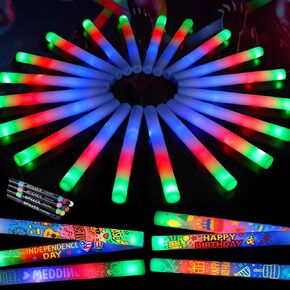 LovesTown 20PCS Foam Glow Sticks, LED Glow in the Dark Sticks with 3 Modes Flashing Effect and 10PCS Acrylic Pens Light up Party Favors for Party Lovers Family Birthday Wedding Independence Day