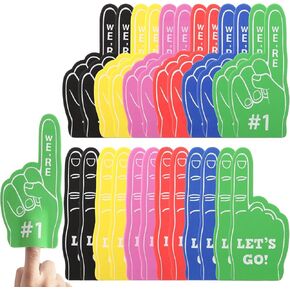 24 Pcs Mini Foam Fingers #1 for Fans Cheerleader, We're #1 and LET'S GO Sport Fan Foam Finger, Sports Themed Party Supplies for Baseball Basketball Football Sports Events(Black)