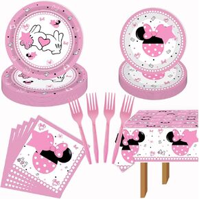 XXDecor 51 Pack Pink Birthday Party Tableware Kit - Dessert Plates Napkins Tablecloth Tableware Kit for Baby Shower Girls 1st 2nd 3rd 4th 5th 6th Birthday Party Supplies Decorations