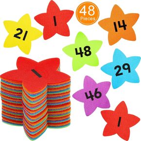 Zonon 48 Pieces Star Shape Carpet Markers with Numbers 1-48 School Classroom Floor Sitting Marker 5 Inch Star Carpet Mark for Kindergarten and Preschool (Colorful)