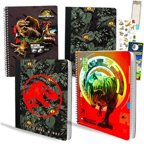 Jurassic World School Supplies - Bundle with 4 Dinosaur Notebooks Plus Stickers, Bookmark, More | Jurassic World School Supplies Set for Boys, Kids