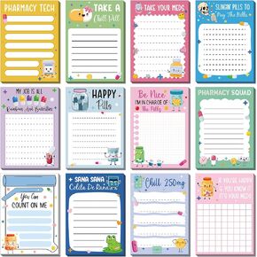 12 Pcs Pharmacy Sticky Notes Funny Pharmacy Technician Gifts Funny Nurse Notepads Cute Self Adhesive Nurse Notepad Office Supplies for Writing Notes Schedules Diary Lists Coworkers Gifts