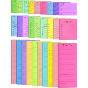 Thenshop 28 Pack 1400 Sheets to Do List Lined Sticky Notes 3 Sizes Notepad Color Shopping List Pad Daily Checklist Weekly Plan Notepads Organizer Planners for Office Supplies, Meeting, School