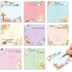 8Pcs Bible Verse Sticky Notes Pads, Christian Inspirational Self Sticky Notes with Floral Design, Small Memo Pads Writing Sticky Notes for Christian School Office Plan Reminder Stationery Supply