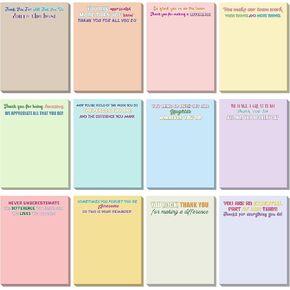 Thenshop 24 Pcs Employee Appreciation Sticky Notes 3 x 4'' Inspirational Sticky Notes Thank You Gifts Funny Self Adhesive Notepads for Coworkers Nurse Teacher Office Supplies (Pastel)