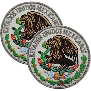 2PCS Mexico Mexican Emblem Patch Embroidered Tactical Military Morale Patch Hook and Loop(White and Black)