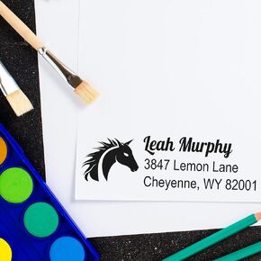 Personalized Self-Inking Name and Address Stamp, Equestrian Theme - Ideal for Horse Riding Trail Maintainers, Customizable Equestrian Stamp with Spirited Spark Design - Unique Gift for Horse Lovers