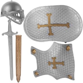 TOYANDONA Knight Costume Kids 1 Set Medieval Knight in Shining, Kids Pretend Role Play Plastic Costume Dress up Cosplay with Toy, Shield, Helmet Armour Accessories Playset