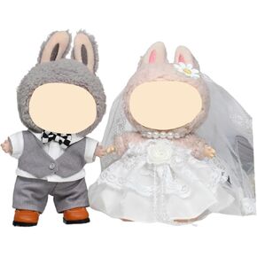 Wedding Dress for 17cm Dolls, Luxury Bride & Groom Outfits, Handmade Veil & Boutonniere Doll Clothes Set, Perfect for Ceremonies, Anniversaries & Displays (No Doll) (Sweet Meadow (Bride&Groom))