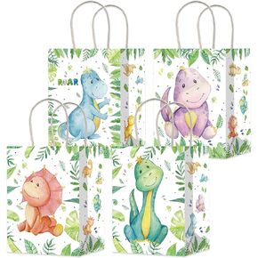12Pcs Dinosaur Gift Treat Bags with Handles Dinosaur Theme Paper Tote Bags for Dinosaur Baby Shower Birthday Party Decorations Dino Roar Party Supplies