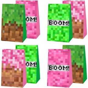 12pcs pixel Party Favor Gift Bags Goodie Bags, pixel Party Supplies for Kids Birthday Decorations