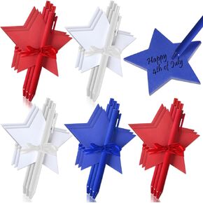 Geyee 24 Sets 4th of July Star Shaped Sticky Notes Set with Pen Patriotic Star Notepads Red White Blue Colorful Sticky Notepads for Kids Self-Adhesive Notes for School Memorial Independence Day Gift