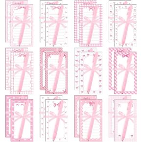 48 Pcs Pink Bow Sticky Notes and Pens Set Pink Notes Preppy Aesthetic Self Stick Notepads Ballpoint Pens for Girls Coquette School Supplies Bow Party Favors
